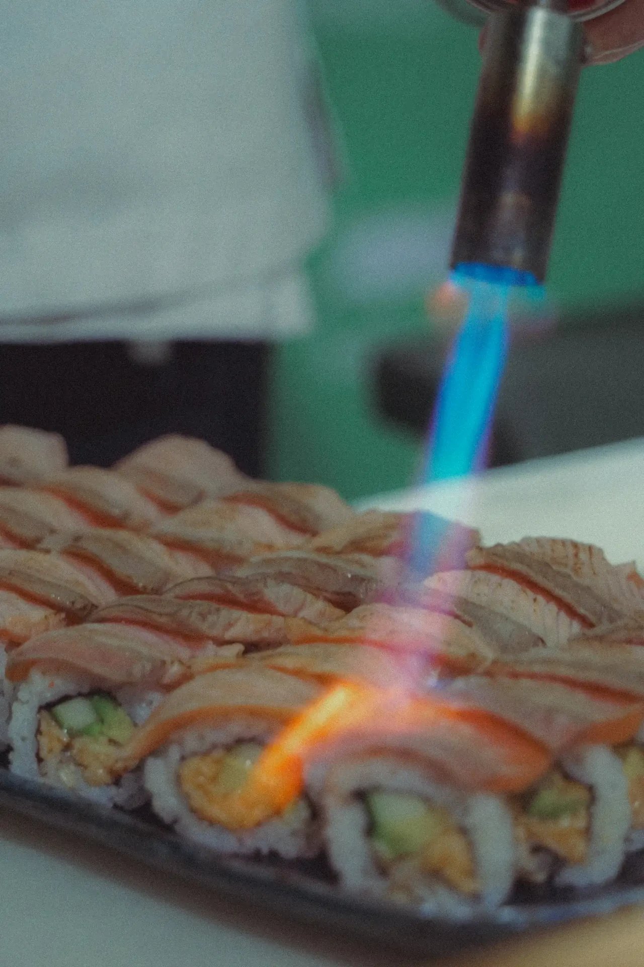 Fresh sushi being flame-finished for event catering at The Jar South Melbourne